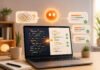 Best AI Coding Tools for Beginners in 2026 (What to Use and Why) Illustration of a beginner's laptop where abstract code turns into simple plain-language guidance, representing AI coding tools for new coders.