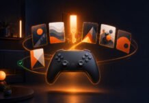 Is Xbox Game Pass Worth It in 2026? A Beginner’s Guide Illustration of a generic game controller beside a glowing library of abstract game tiles, representing a game subscription like Xbox Game Pass.